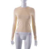 XS New Hot Sale Solid Color Round Neck Long Sleeve T-Shirt Tops