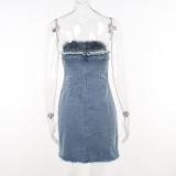 Fashion Sexy Slim Denim Tube Top Package Hip Dress