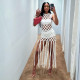 Fashion Fringe Outer Wear Perspective Hole Solid Color Dress
