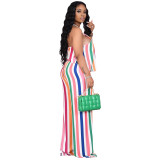 Fashion Classic Halter Neck Striped Casual Home Two-piece Set