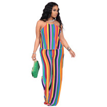 Fashion Classic Halter Neck Striped Casual Home Two-piece Set