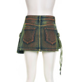 New Tie-dye Irregular Pocket Splicing Tooling Denim Skirt