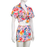Resort Style Lapel Shirt Skirt Casual Suit