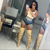 Fashion Sexy High Waist Gradient Tassel Large Pocket Jeans