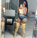 Fashion Sexy High Waist Gradient Tassel Large Pocket Jeans