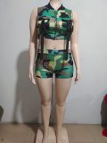 Fashion Sexy Camouflage Print Vest Shorts Two-piece Set