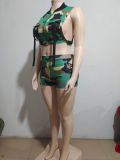 Fashion Sexy Camouflage Print Vest Shorts Two-piece Set