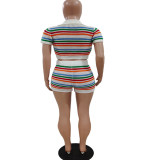 Sexy Striped Pothole Breathable Knit Shorts Set