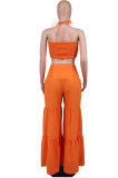 Summer Fashion Casual Halter Neck Solid Color Two-piece Set