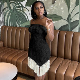 New Fashion Street Solid Color Wrapped Chest Irregular Fringe Dress