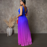Sexy Sling Backless Strap Gradient Maxi Dress