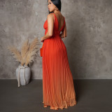 Sexy Sling Backless Strap Gradient Maxi Dress