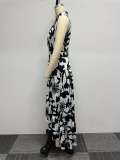 Fashion Printed Sleeveless Ruffled Waist Dress