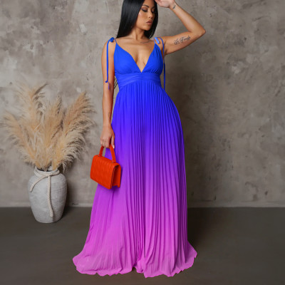Sexy Sling Backless Strap Gradient Maxi Dress