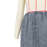 Fashion Solid Color Sexy Casual Pleated Spring Buckle Skirt