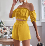 Summer New Sexy One-shoulder Cropped Navel Short-sleeved Suit