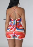 Summer Fashion Sexy Backless Printed Sling Two-piece Set