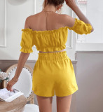 Summer New Sexy One-shoulder Cropped Navel Short-sleeved Suit