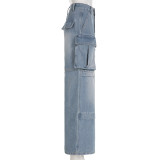 Trendy Oversized Pocket Cargo High-Rise Straight-Leg Jeans