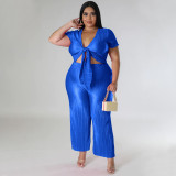Pleated Wide-Leg Pants Lace-up Top Fashion Stretch Two-Piece Set