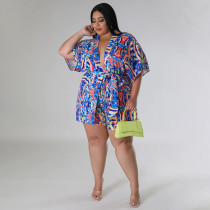 Summer New Loose Printed Blouse With Shorts Two-piece Set