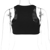 Summer New Fashion Perm Drill Slim Round Neck Cropped Vest