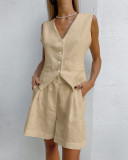 Fashion Cotton And Linen Commuter Small Suit And Vest Set