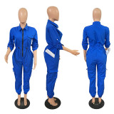 Fashion Cardigan Waist Woven Multi-pocket Cargo Jumpsuit