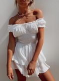 Sexy Wrapped Chest One Shoulder Cotton Linen Embroidered Dress