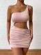 New One-shoulder Sexy Pleated Hollow-out Package Hip Dress