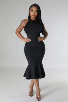 Fashion Sexy Slim Backless Sleeveless Solid Color Dress