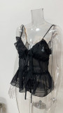 Trendy Sheer Layered Ruffle Strappy Camisole