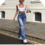 Fashion Wide-leg With Holes Bootcut Denim Trousers