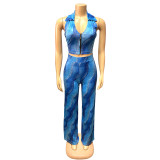 Summer Sexy Printed Sleeveless Top And Trousers Two-piece Set
