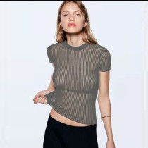 Short Sleeve Round Neck Thin Breathable Knit Wool Top