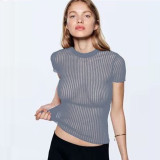 Short Sleeve Round Neck Thin Breathable Knit Wool Top