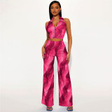 Summer Sexy Printed Sleeveless Top And Trousers Two-piece Set
