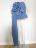 Fashion Layered Long Ribbon Rose Handmade Flower Denim Skirt