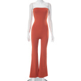 Solid Color Casual One-neck Tube Top Slim Fit Flared Jumpsuit