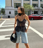 Trendy Sheer Layered Ruffle Strappy Camisole
