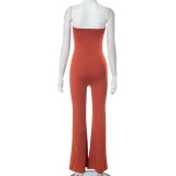 Solid Color Casual One-neck Tube Top Slim Fit Flared Jumpsuit