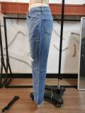 Fashion Wide-leg With Holes Bootcut Denim Trousers