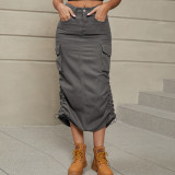 Chic Casual Denim Utility Midi Skirt