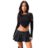 Sexy Solid Color Long-sleeved Knitted Crop Top