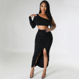 Sexy One Shoulder Skinny Pleated Irregular Two-piece Suit