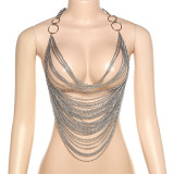 Fashion Personality Metal Chain Hanging Neck Open Back Sexy Hollow Vest