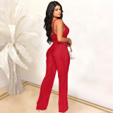 Sexy Sleeveless Pleated Solid Color Two-piece Suit