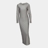Solid Color Long Sheath Hooded Pullover Dress