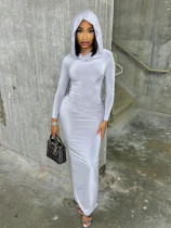 Solid Color Long Sheath Hooded Pullover Dress