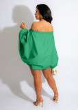 Fashionable Solid Color Dolman Sleeve One-shoulder Lantern Skirt